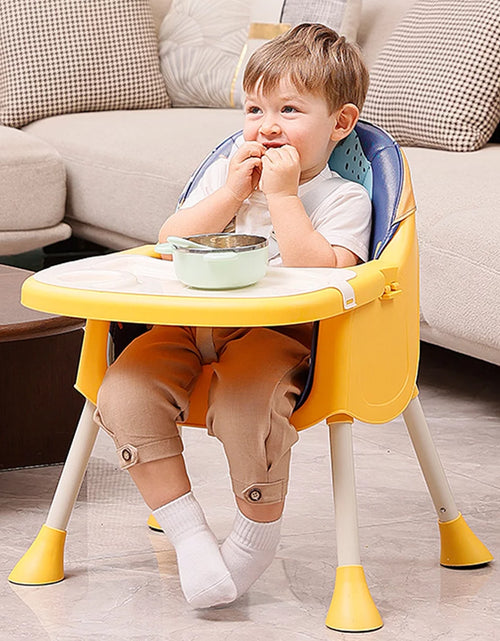 Load image into Gallery viewer, 4-In-1 Baby High Chair Portable Toddler Baby Dining Chairs Eat &amp; Play Convertible High Chair with Five-Point Snap Button, Dinner Plate and Toy Rack, Purple
