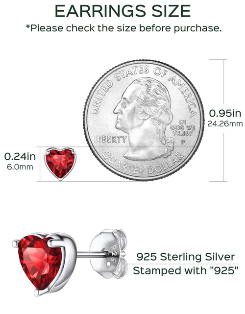Load image into Gallery viewer, 925 Sterling Silver Heart Birthstone Earrings, Synthetic Garnet Studs Cute Gift for Birthday Valentine'S Day, Party &amp; Daily Wear Accessory for Women
