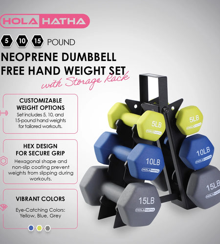 5, 10, and 15 Lb Neoprene Dumbbell Free Hand Weight Set & Rack