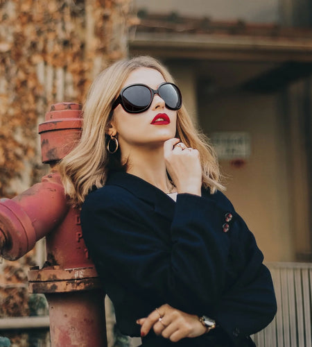 Polarized Sunglasses for Women, Ladies Oversized Sun Glasses UV Protection (Black Red)