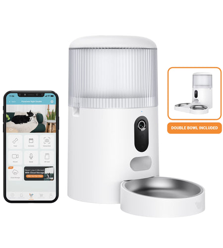 Purechew Sight Double Automatic Pet Feeder HD Camera Feeder with Double Bowls for Cats and Dogs