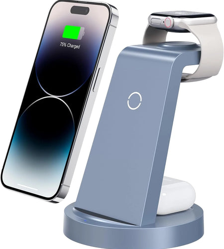 Wireless Charger - 3 in 1 Charging Station Compatible for Iphone & Iwatch - Charging Stand Dock for Airpods (Blue)
