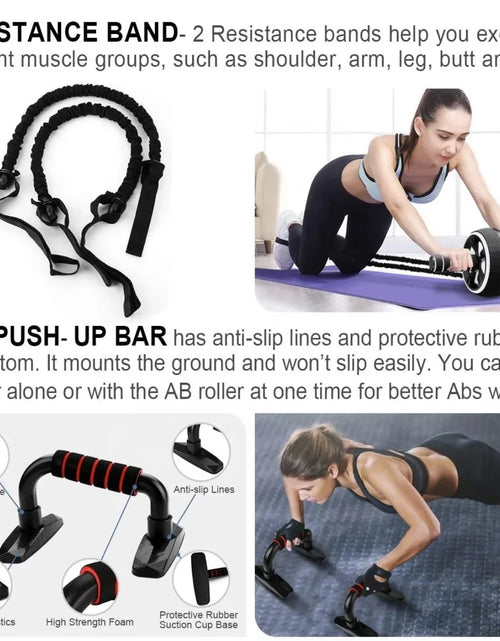 Load image into Gallery viewer, Ab Roller Wheel 17 in 1, Ab Wheel Workout Equipment Kit with Resistance Bands, Knee Mat, Jump Rope, Push-Up Bar, Ab Wheel Roller for Gym and Home Workout Unisex Abdominal Wheel for Core Strength Black
