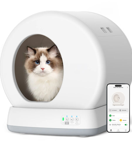 Self-Cleaning Cat Litter Box, Automatic Cat Litter Box with APP Control, Safety Sensors, Odor Isolation & Health Monitoring