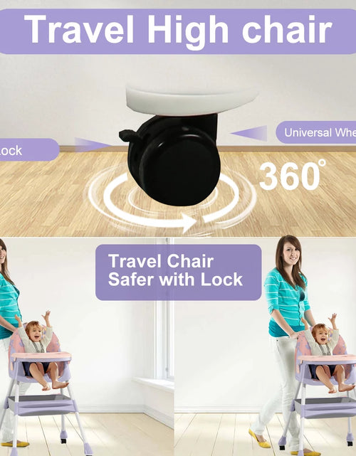 Load image into Gallery viewer, 4-In-1 Baby High Chair Portable Toddler Baby Dining Chairs Eat &amp; Play Convertible High Chair with Five-Point Snap Button, Dinner Plate and Toy Rack, Purple
