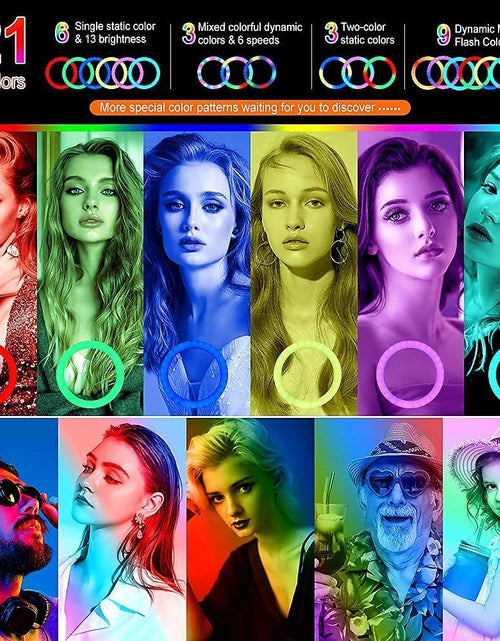 Load image into Gallery viewer, 13" RGB Selfie Ring Light W/ Tripod Stand &amp; Phone Holder 26 Modes 10 Brightness Level 120 LED Bulbs Dimmable Selfie Ringlight for Live Stream Makeup Youtube Video Photography Shooting
