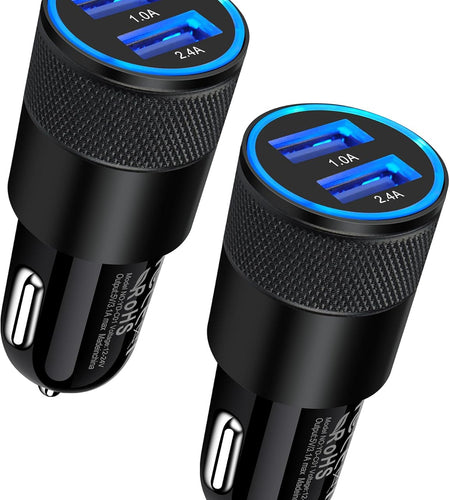 Car Charger, [2Pack/3.4A] Fast Charge Dual Port USB Cargador Carro Lighter Adapter for Iphone 15 14 13 12 11 Pro Max X XR XS 8 plus 6S, Ipad, Samsung Galaxy S23 S22 S21 S10 plus S7 J7 S10E S9 Note 8