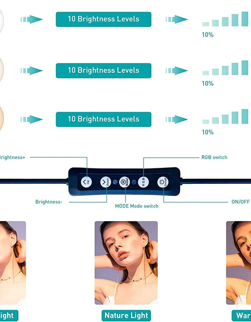 Load image into Gallery viewer, 13" RGB Selfie Ring Light W/ Tripod Stand &amp; Phone Holder 26 Modes 10 Brightness Level 120 LED Bulbs Dimmable Selfie Ringlight for Live Stream Makeup Youtube Video Photography Shooting
