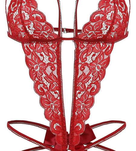 Women'S Deep V Lace Teddy One Piece Lingerie Cutout Strappy Lingerie