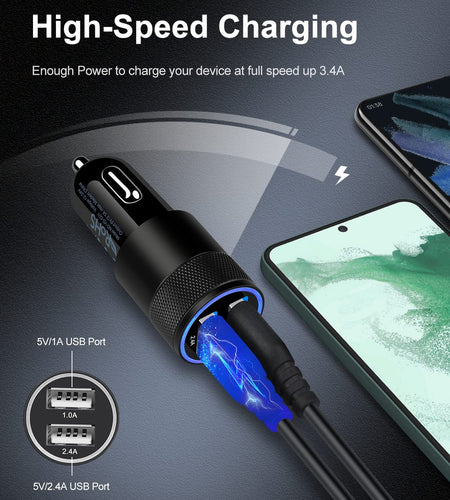 Car Charger, [2Pack/3.4A] Fast Charge Dual Port USB Cargador Carro Lighter Adapter for Iphone 15 14 13 12 11 Pro Max X XR XS 8 plus 6S, Ipad, Samsung Galaxy S23 S22 S21 S10 plus S7 J7 S10E S9 Note 8