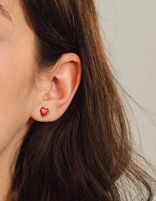 Load image into Gallery viewer, 925 Sterling Silver Heart Birthstone Earrings, Synthetic Garnet Studs Cute Gift for Birthday Valentine'S Day, Party &amp; Daily Wear Accessory for Women
