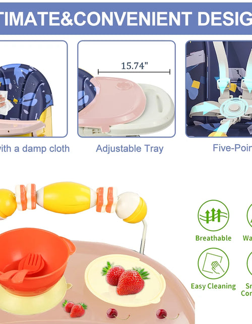 Load image into Gallery viewer, 4-In-1 Baby High Chair Portable Toddler Baby Dining Chairs Eat &amp; Play Convertible High Chair with Five-Point Snap Button, Dinner Plate and Toy Rack, Purple

