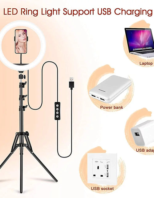 Load image into Gallery viewer, 13" RGB Selfie Ring Light W/ Tripod Stand &amp; Phone Holder 26 Modes 10 Brightness Level 120 LED Bulbs Dimmable Selfie Ringlight for Live Stream Makeup Youtube Video Photography Shooting
