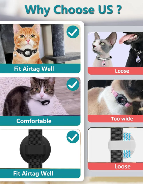 Load image into Gallery viewer, 2 Pack Breakaway Airtag Cat Collar, Reflective Kitten Strap with Air Tag Case and Bell for Cat Kitten and Extra Small Dog, Black
