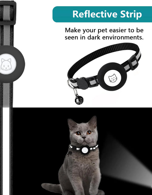Load image into Gallery viewer, 2 Pack Breakaway Airtag Cat Collar, Reflective Kitten Strap with Air Tag Case and Bell for Cat Kitten and Extra Small Dog, Black
