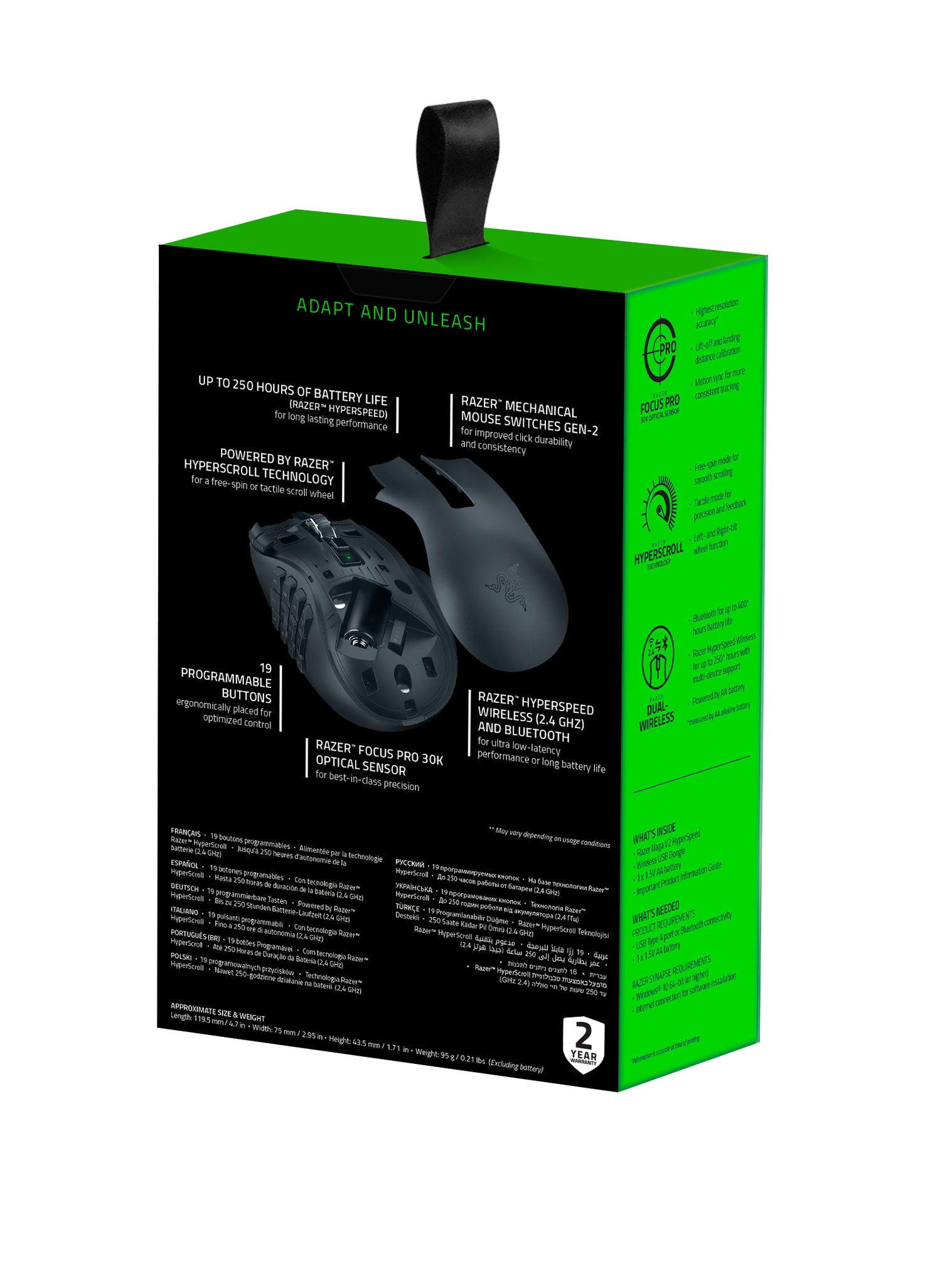 Naga V2 Hyperspeed Bluetooth Gaming Mice with AA Battery, Black