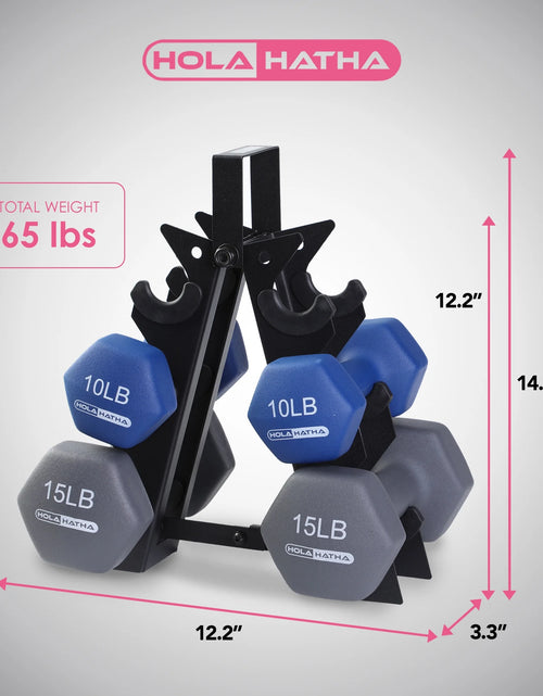 Load image into Gallery viewer, 5, 10, and 15 Lb Neoprene Dumbbell Free Hand Weight Set &amp; Rack
