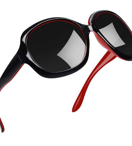 Polarized Sunglasses for Women, Ladies Oversized Sun Glasses UV Protection (Black Red)