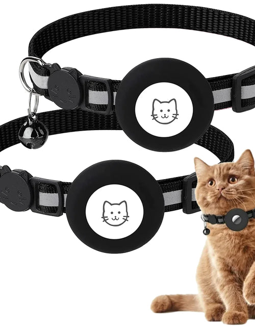 Load image into Gallery viewer, 2 Pack Breakaway Airtag Cat Collar, Reflective Kitten Strap with Air Tag Case and Bell for Cat Kitten and Extra Small Dog, Black
