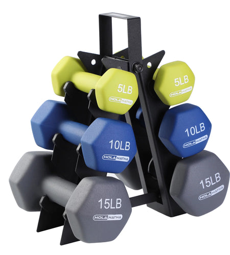 5, 10, and 15 Lb Neoprene Dumbbell Free Hand Weight Set & Rack